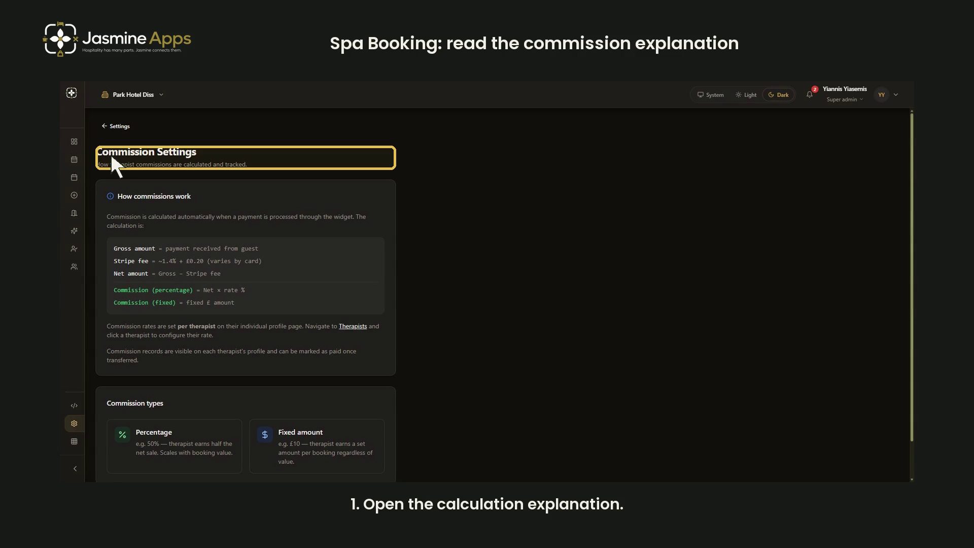 Spa Booking: read the commission explanation