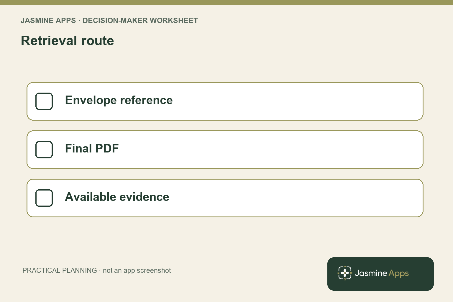 Retrieval route: Envelope reference; Final PDF; Available evidence. A practical planning illustration.