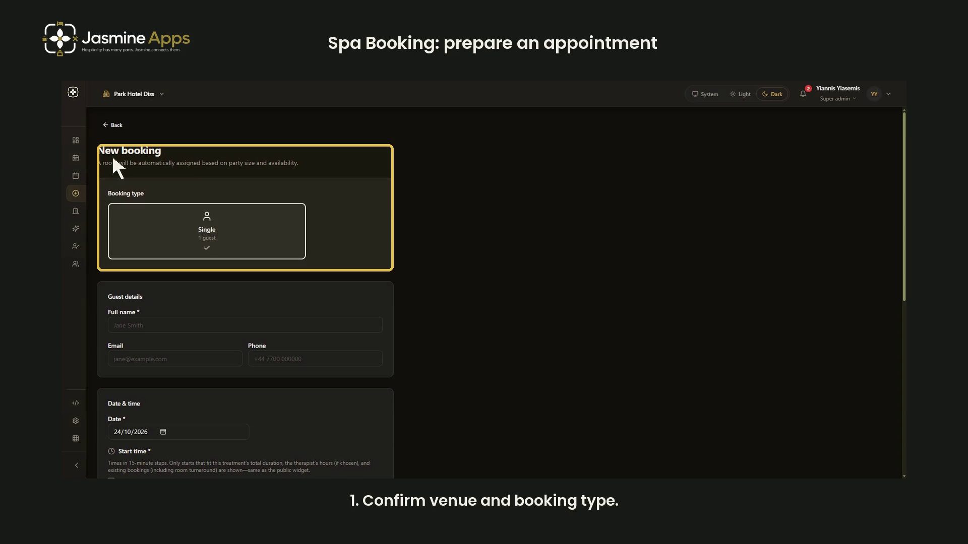 Spa Booking: prepare an appointment