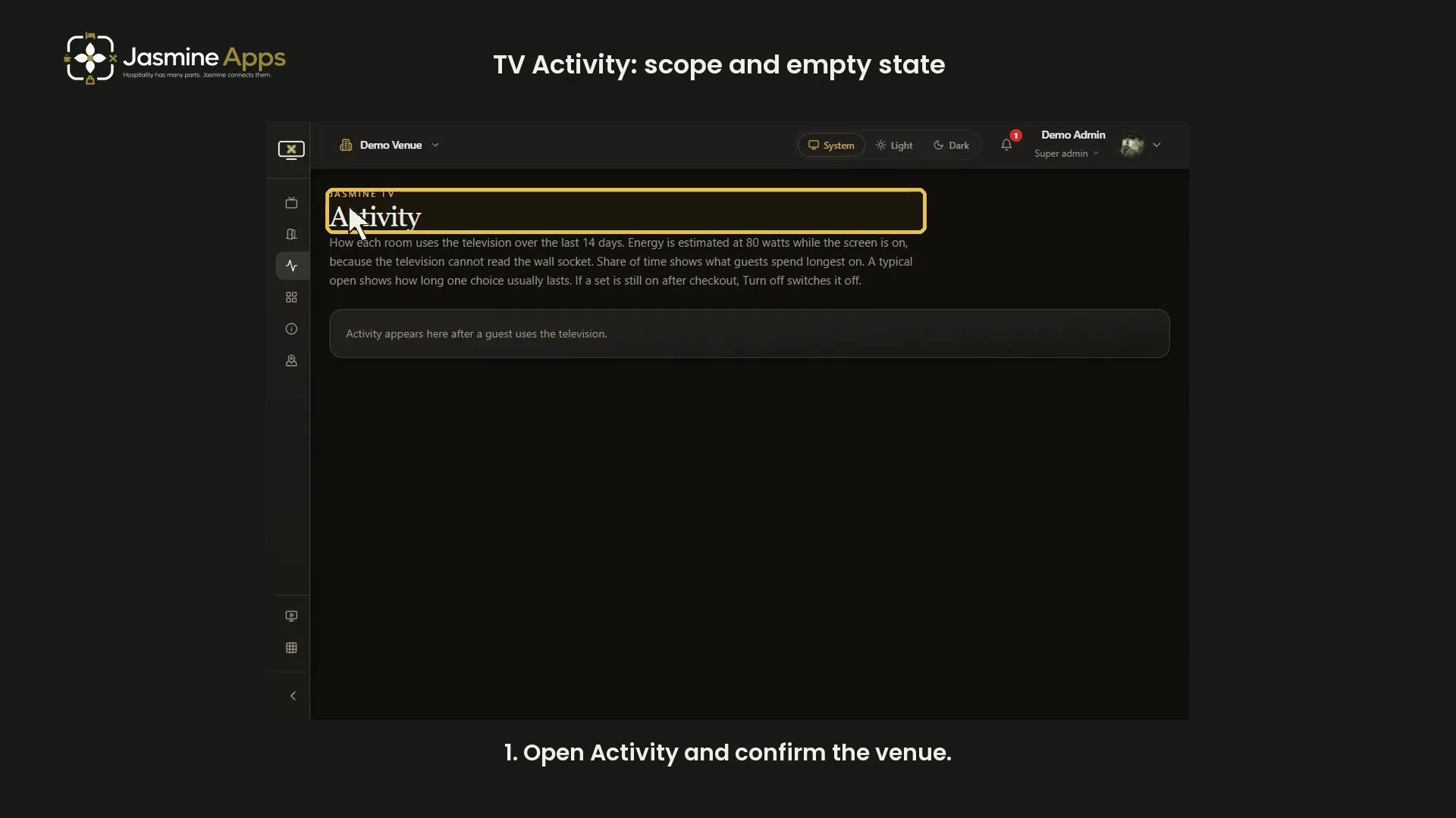 Jasmine TV Activity: understand the page and empty state