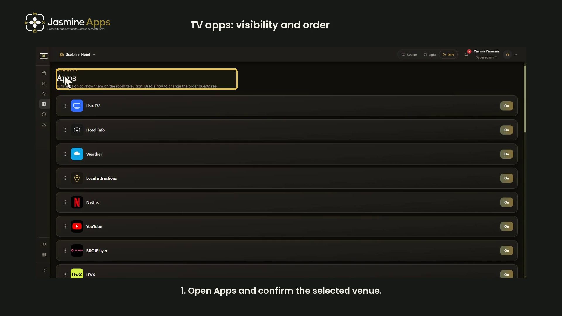 Jasmine TV Apps: review visibility, availability and order