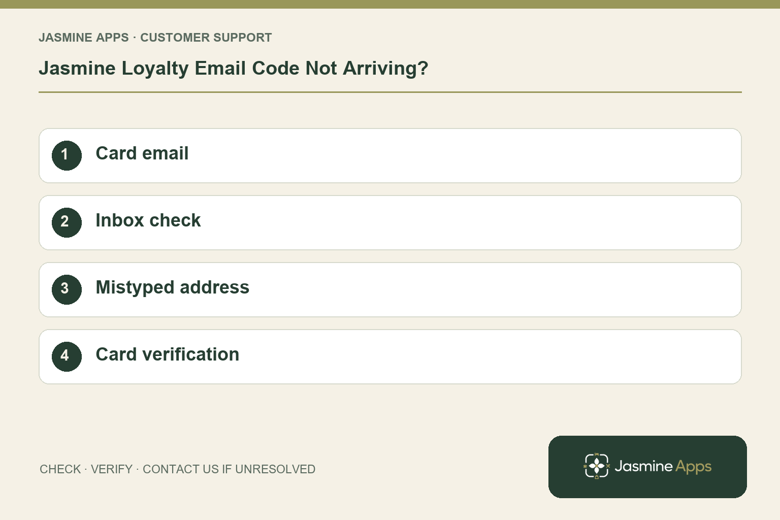 Jasmine Loyalty Email Code Not Arriving?