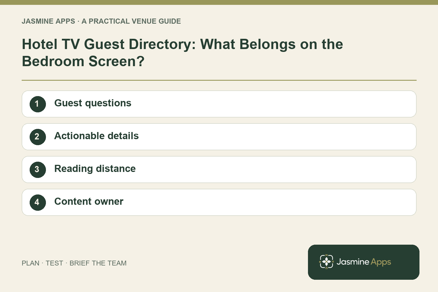 Hotel TV Guest Directory: What Belongs on the Bedroom Screen?