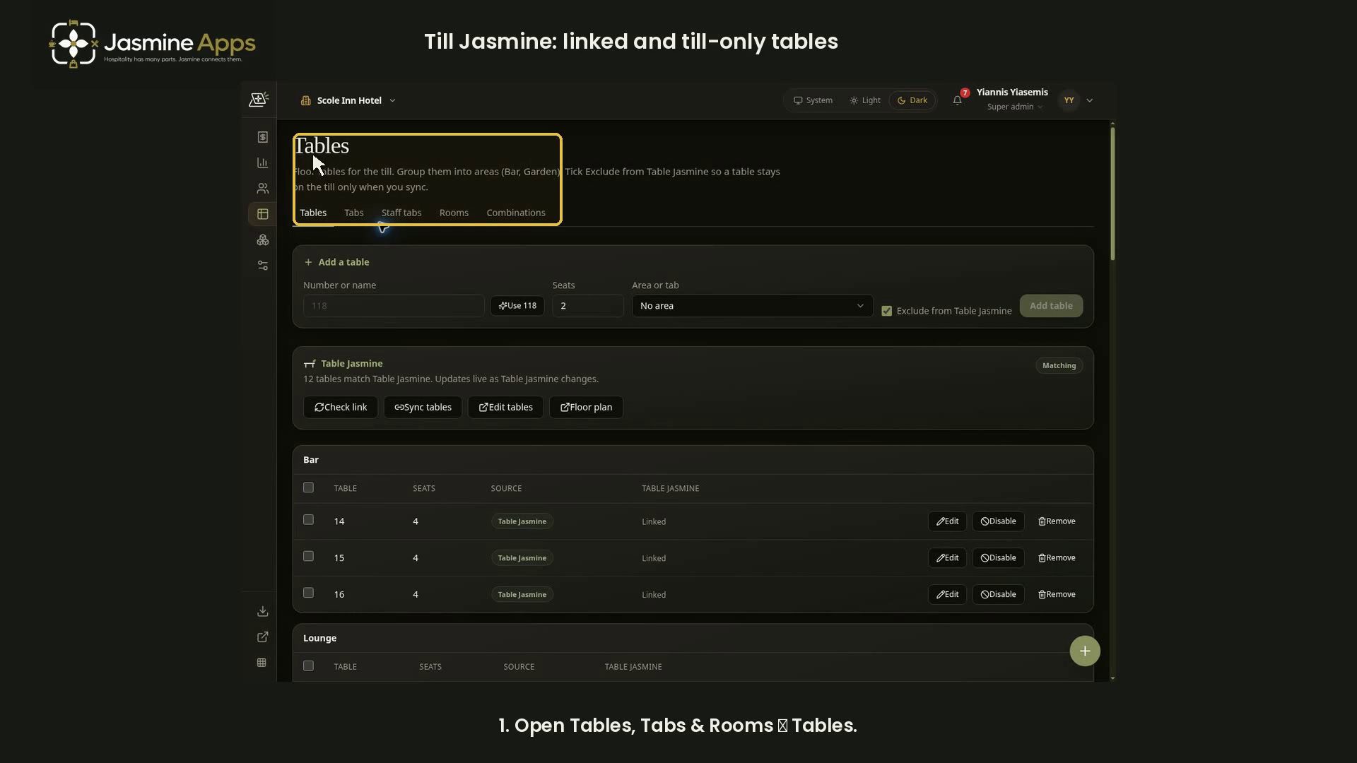 Till Jasmine: review linked and till-only tables