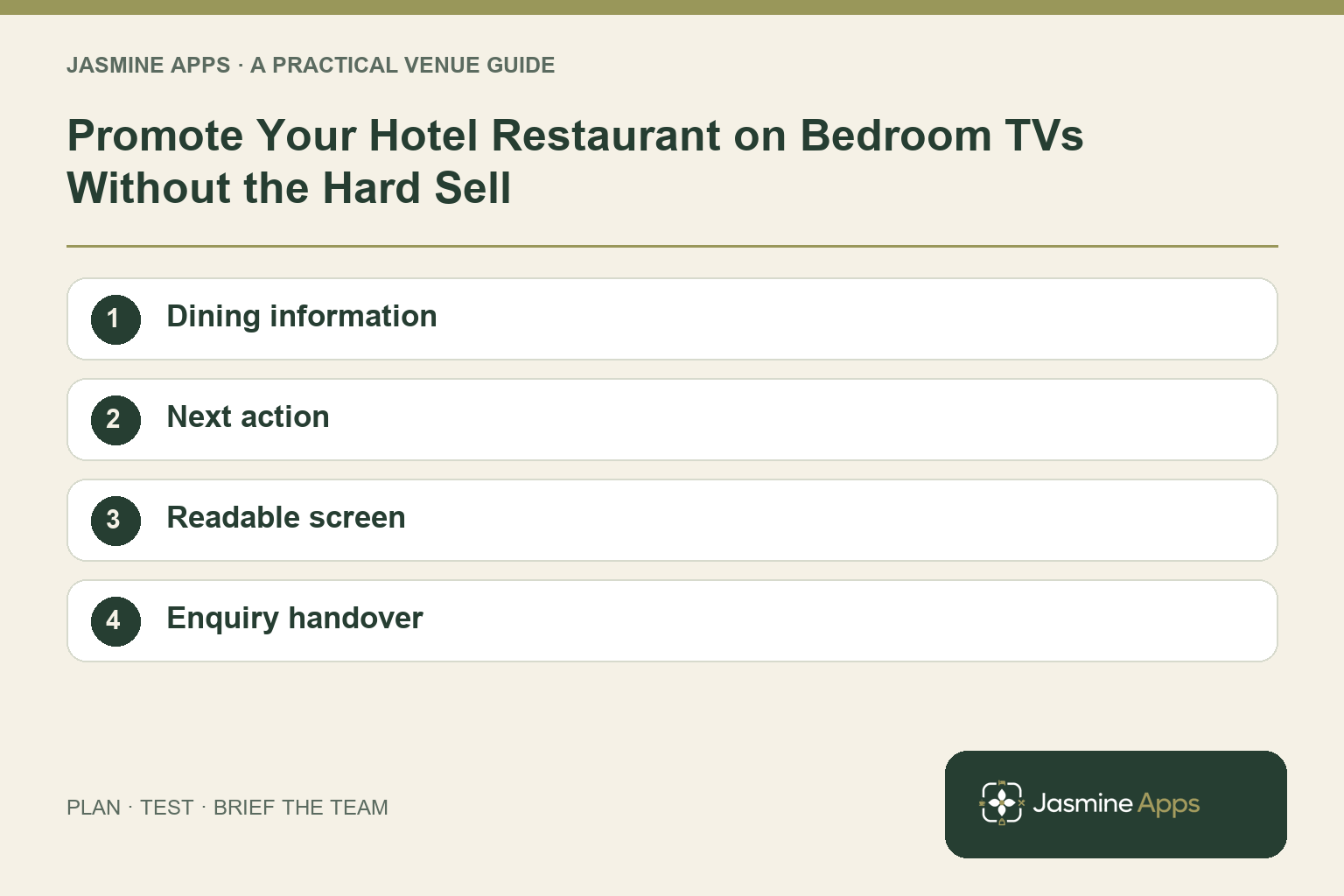 Promote Your Hotel Restaurant on Bedroom TVs Without the Hard Sell