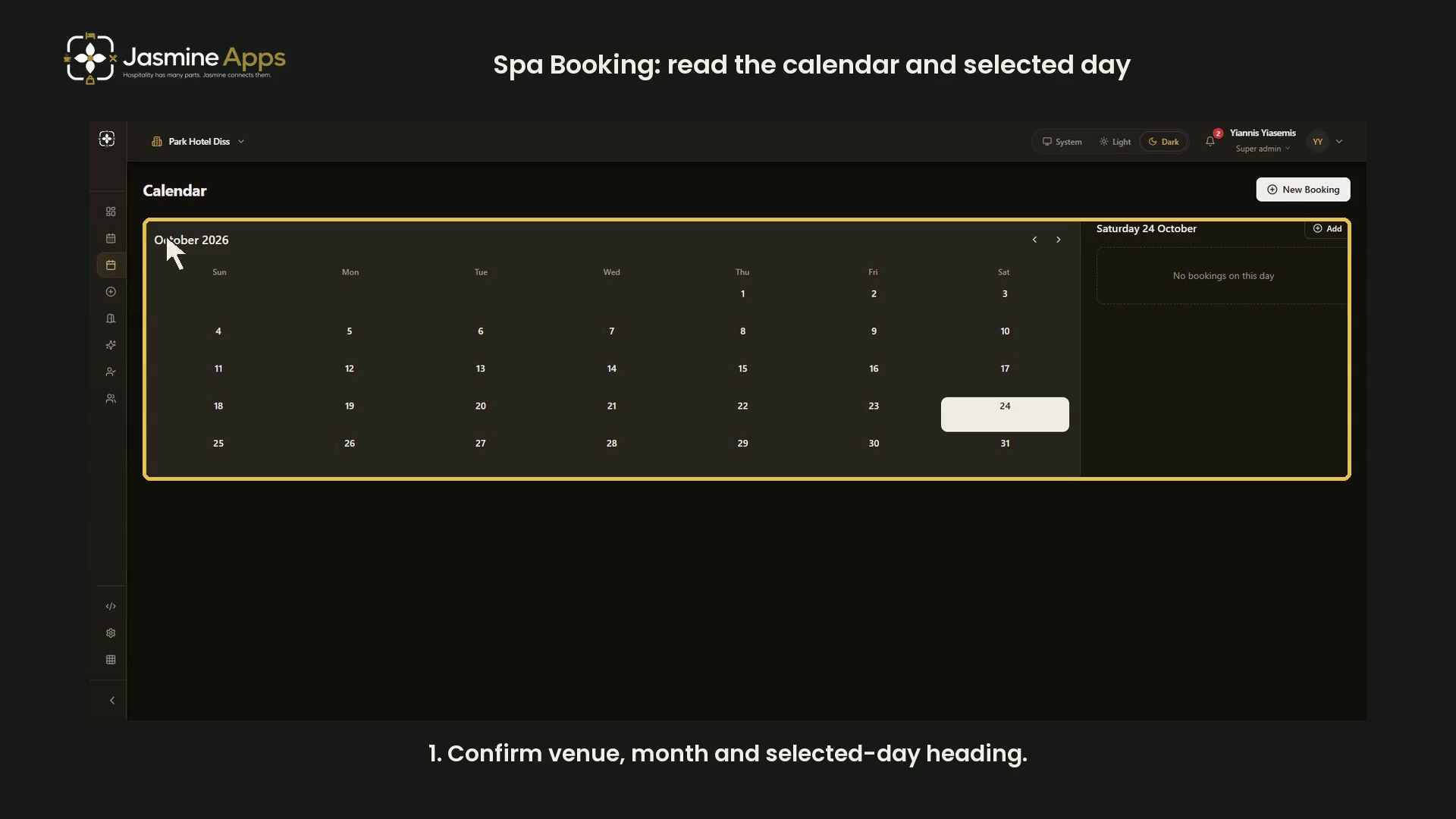 Spa Booking: read the calendar and selected day