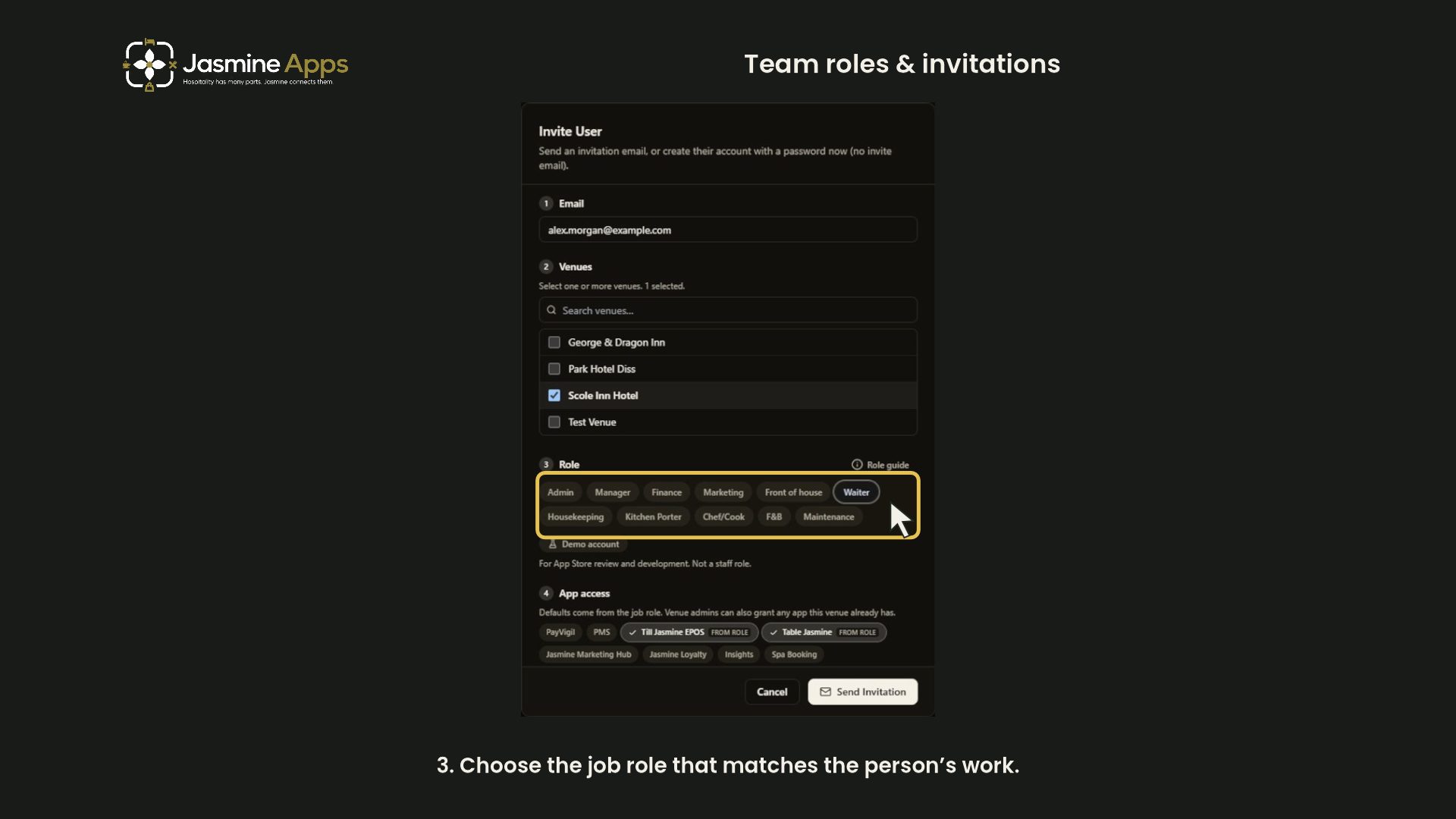 Table Jasmine: invite a team member and check their access