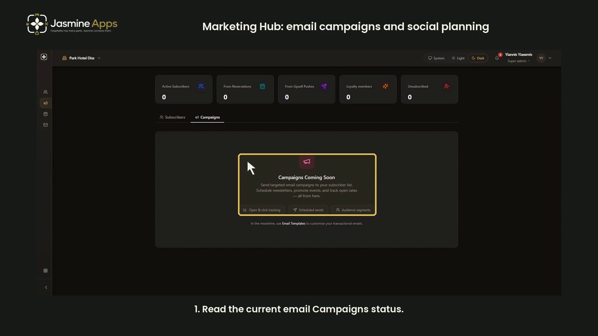 Marketing Hub: email campaigns and social planning
