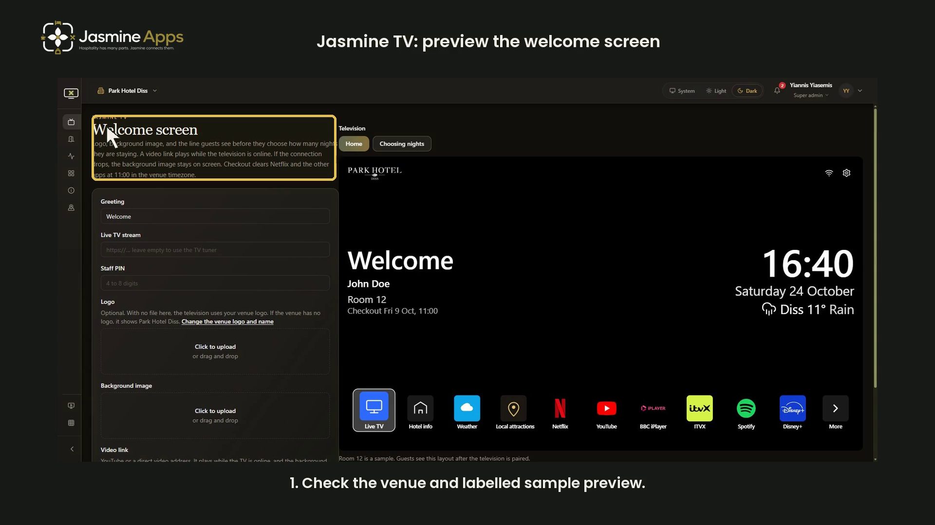 Jasmine TV: preview the welcome screen