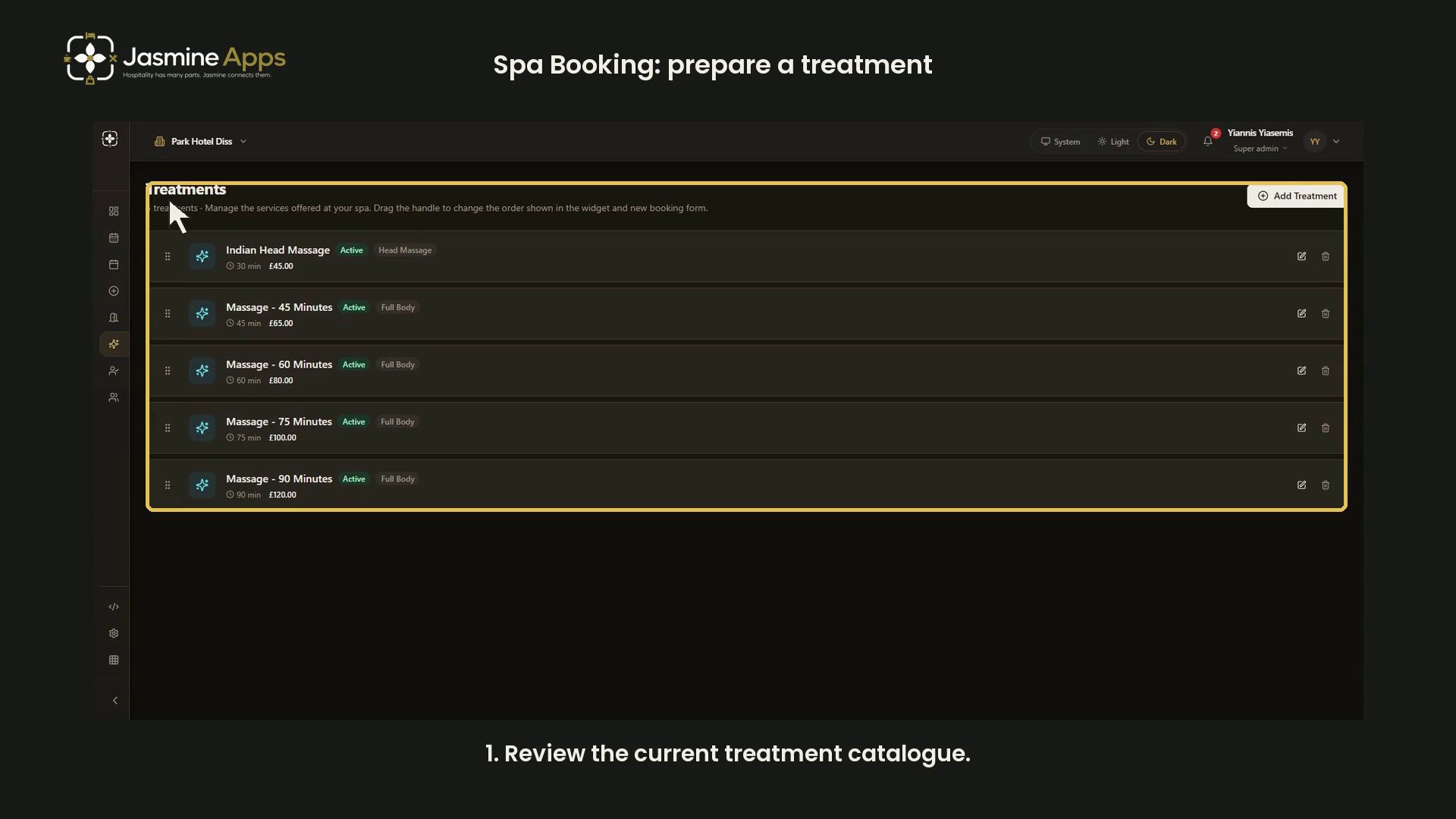 Spa Booking: prepare a treatment