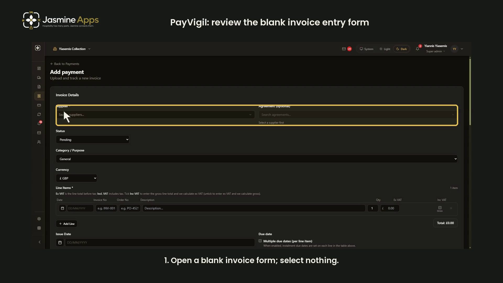 PayVigil: review the blank invoice entry form