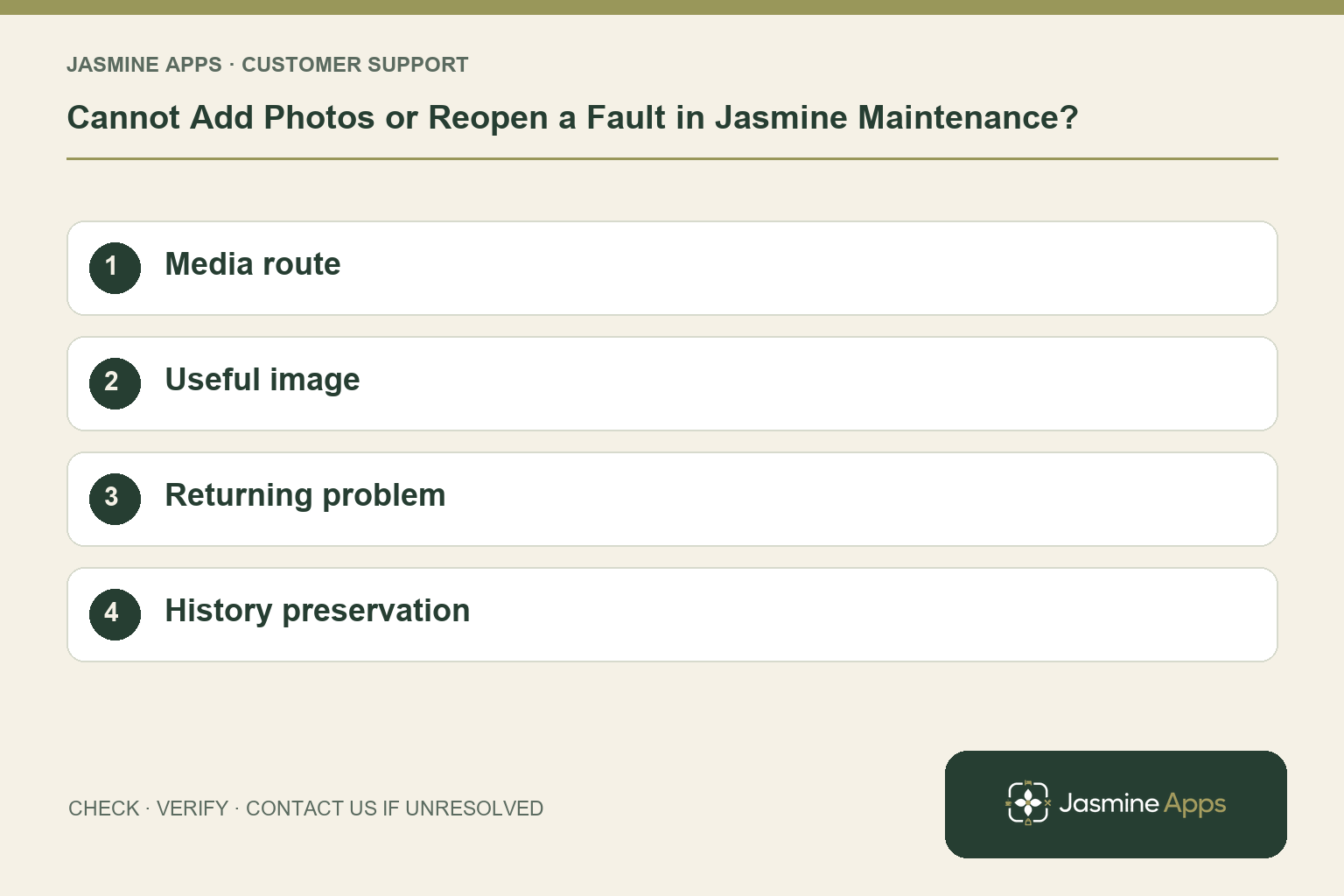 Cannot Add Photos or Reopen a Fault in Jasmine Maintenance?
