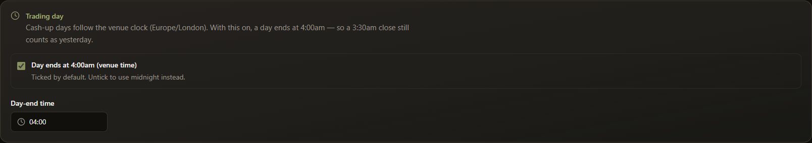 Complete dark-mode trading-day panel showing the venue clock and 04:00 cut-off