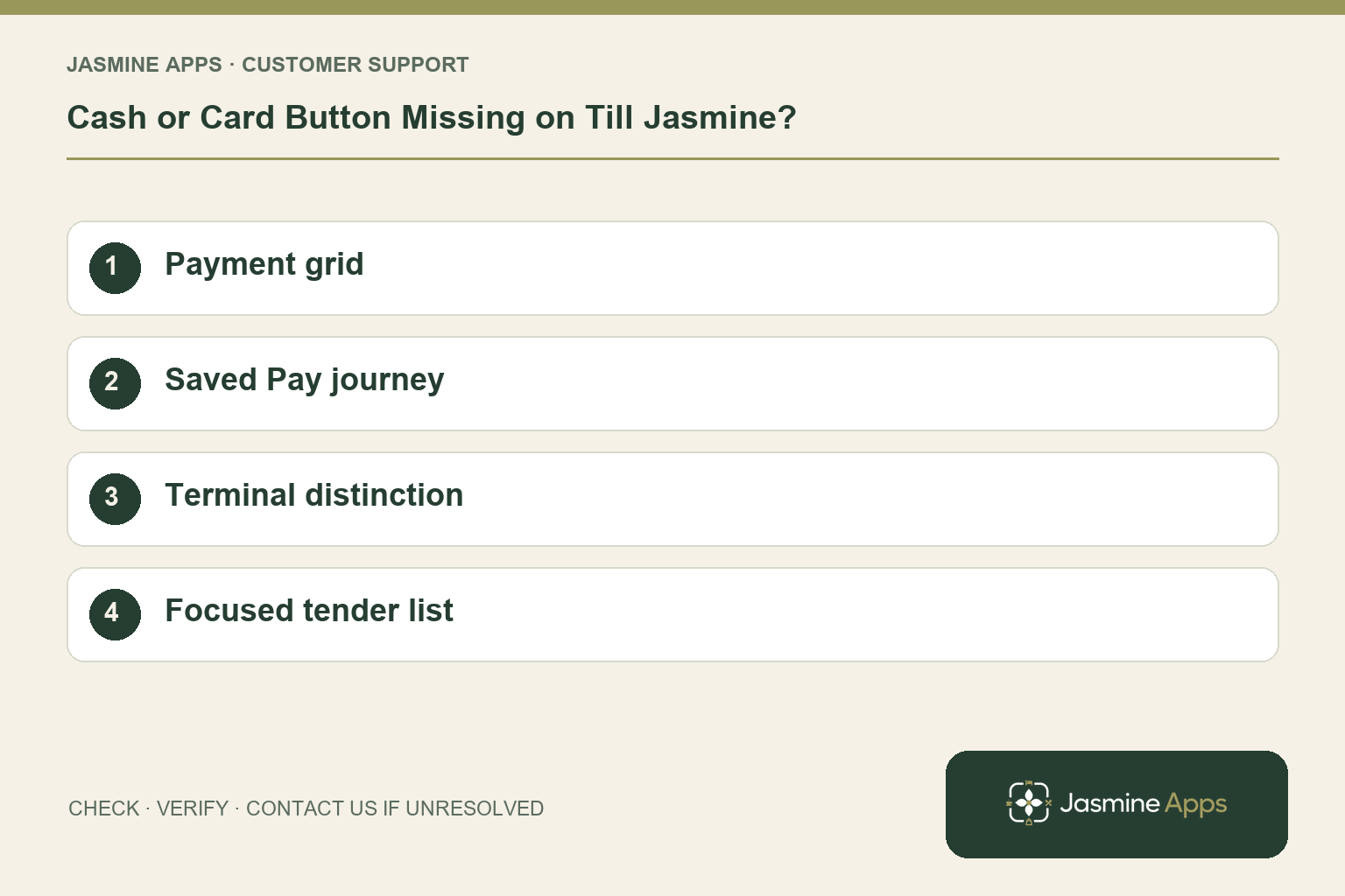 Cash or Card Button Missing on Till Jasmine?