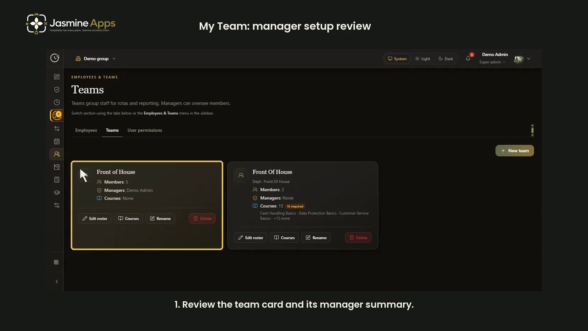 Clock Jasmine My Team: review manager setup