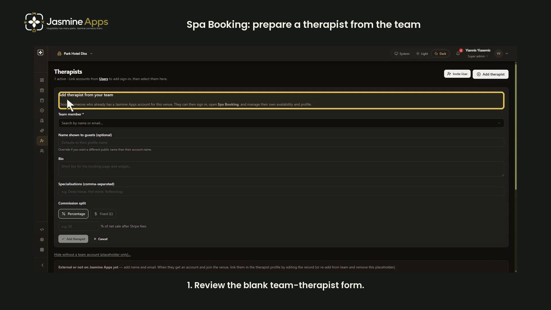 Spa Booking: prepare a therapist from the team