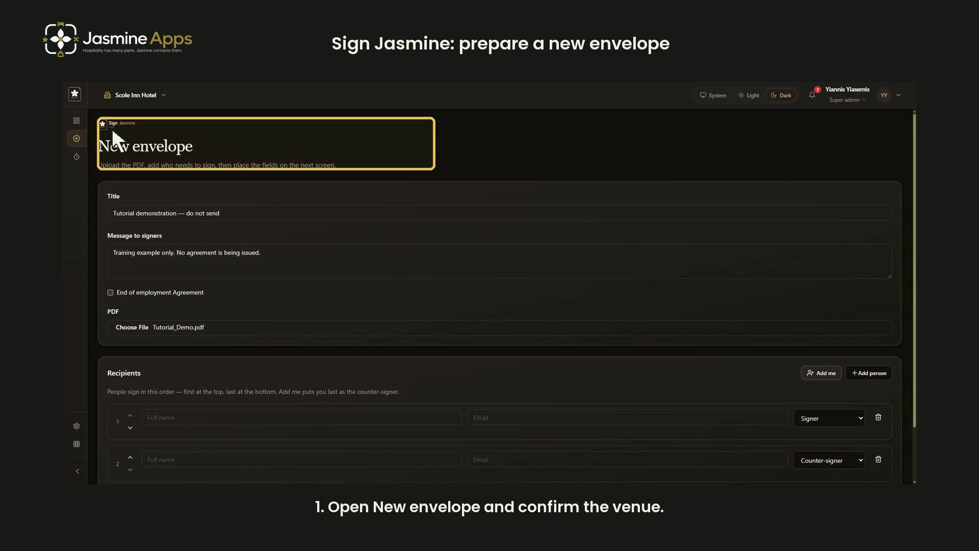 Sign Jasmine: prepare a new envelope